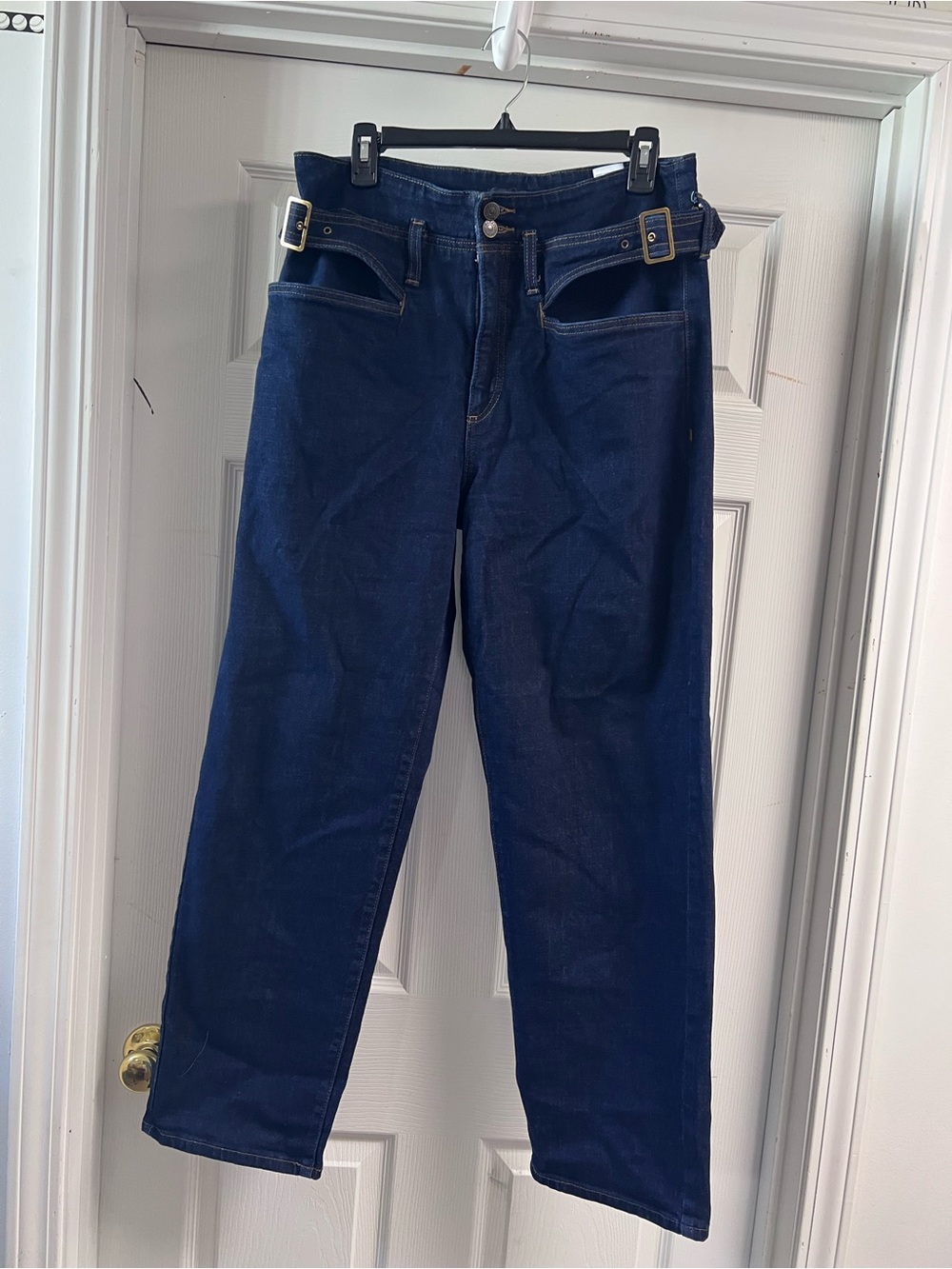 Banana Republic Heritage High Rise Side Buckle straight leg Dark Rinse 30/10